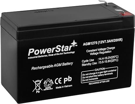 PowerStar Battery replaces B & B Battery BP7-12 Battery 12V 7.5Ah