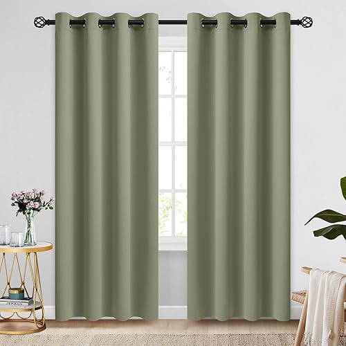 Miniatura 49 de COSVIYA Cortinas 100% opacas para dormitorio con forro negro, bloqueo de luz completa, aislamiento térmico y ojales, tratamiento de ventana de 54