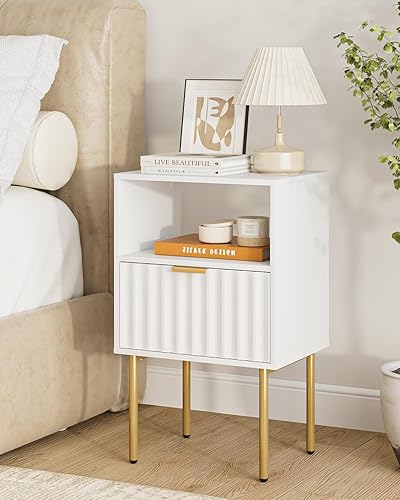 Nightstand,Modern Bedside Table with Gold Frame,White Night Stand,Bedside Furniture, Modern