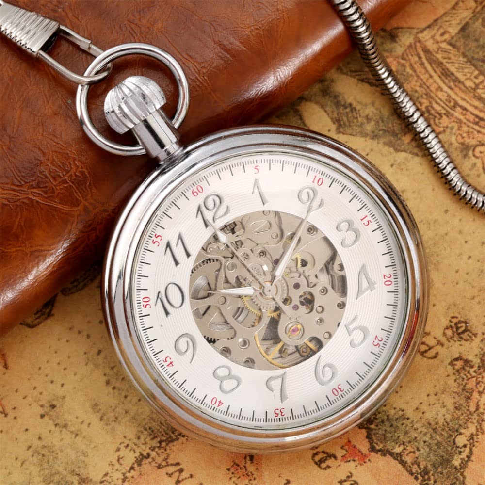 Open Face Arabische Ziffern Zeigen mechanische selbstwindende Taschenuhr Silber/Gold-Skelett-Zifferblatt antike automatische Männer Watch Watch Decoration