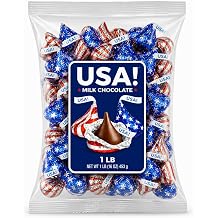 Milk Chocolate Candy Pieces Red White Blue Flag Foil Wrapped Bulk Bag - 1 lb Approx. 100 pieces
