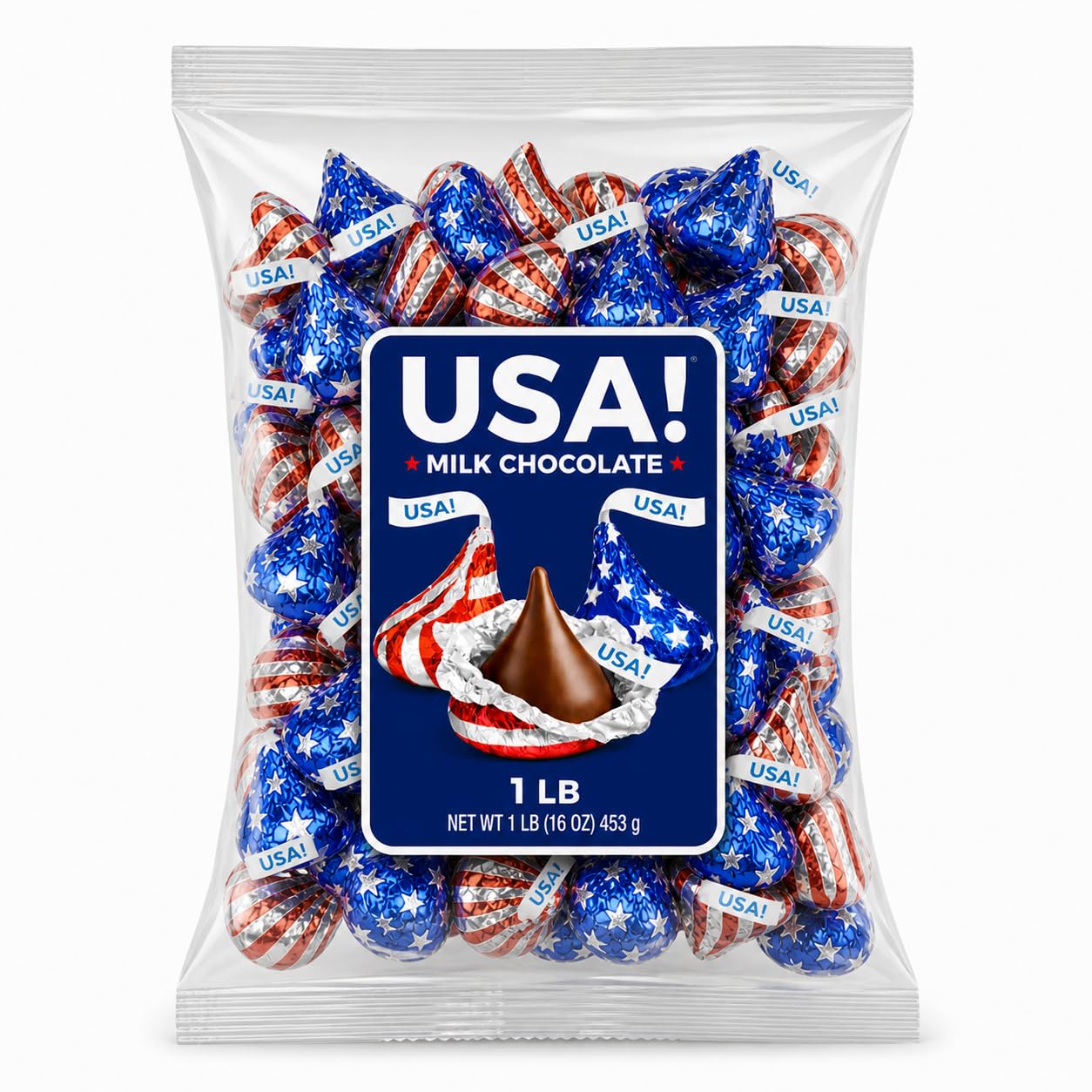Milk Chocolate Candy Pieces Red White Blue Flag Foil Wrapped Bulk Bag - 25 lb (Approx. 2500 pieces)