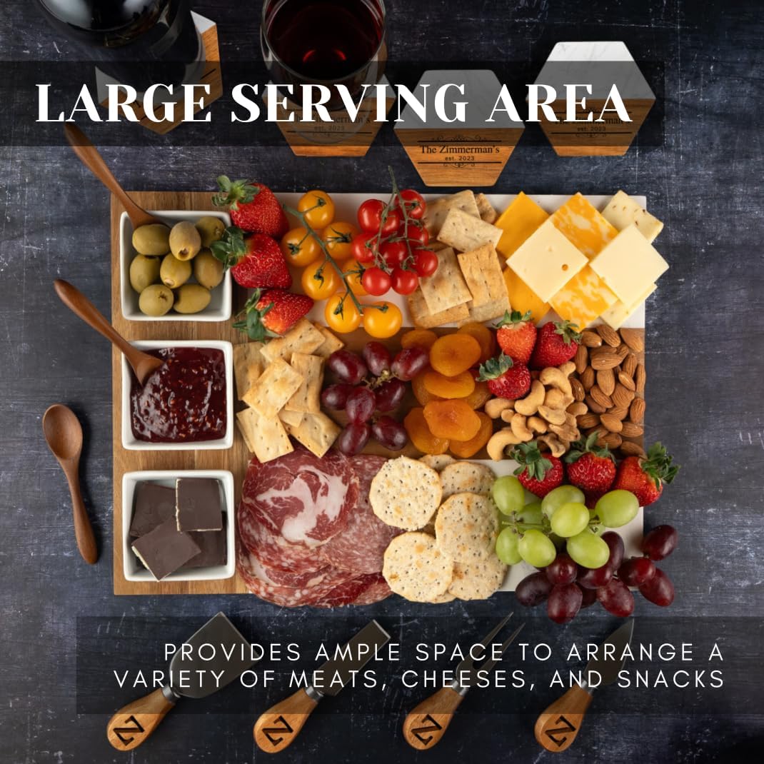 Personalized Charcuterie Board Set, Custom Engraved Marble Cheese Board
