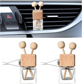 KVAEY 2PCS Car Diffuser Air Freshener Bottle, Refillable Empty Glass Perfume Bottles with Vent Clip, Universal Essential Oil Diffuser for Most Vehicles, Interior Car Accessories 2PCS