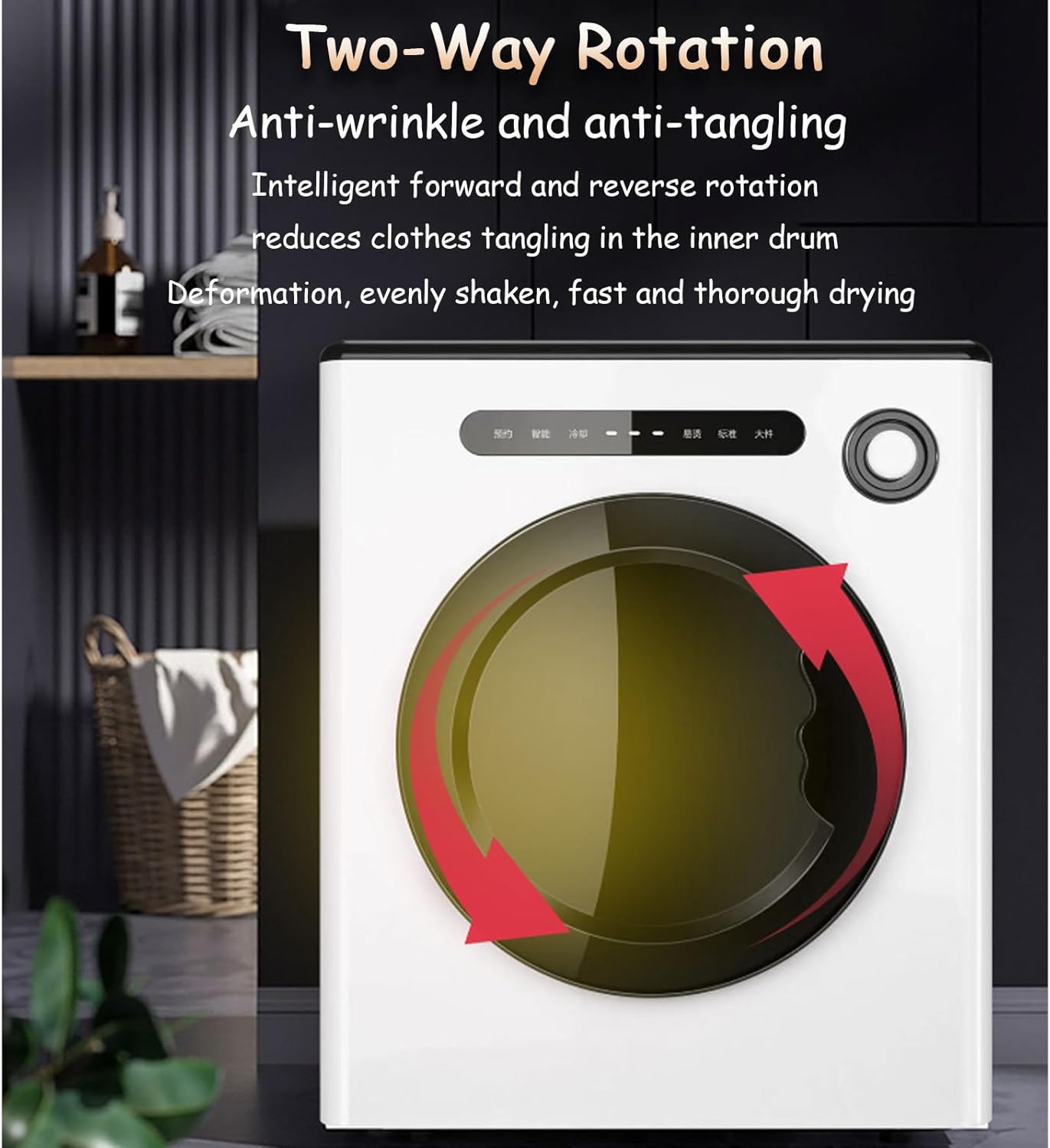 Tumble Dryer, Compact Laundry Dryer, Small & Lightweigh, Large Capacity, Compact Clothes Dryer, for Small Space, Apartment, Dormitory, Bedroom,White