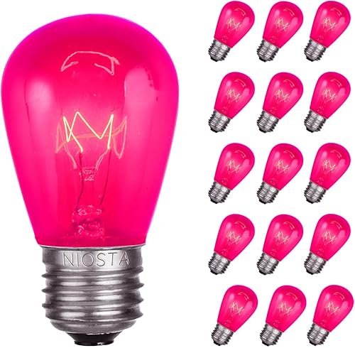 15 bombillas de repuesto S14, rosa transparente, incandescente de 11 W, base mediana E26