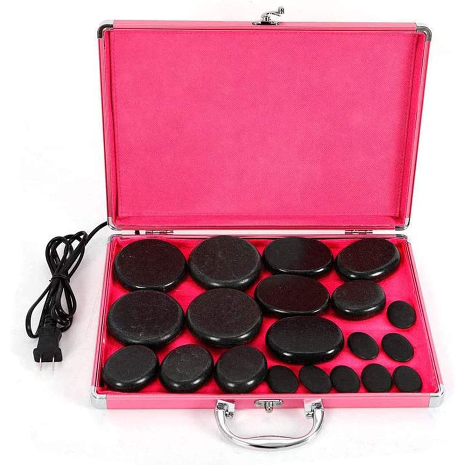 Juego De Masaje con Piedras Calientes, 20 Piezas De Piedras Calientes De Basalto con Kit De Calentador, Equipo Profesional De Masajeadores De Espalda, para SPA En El Hogar, Relajación, Curación