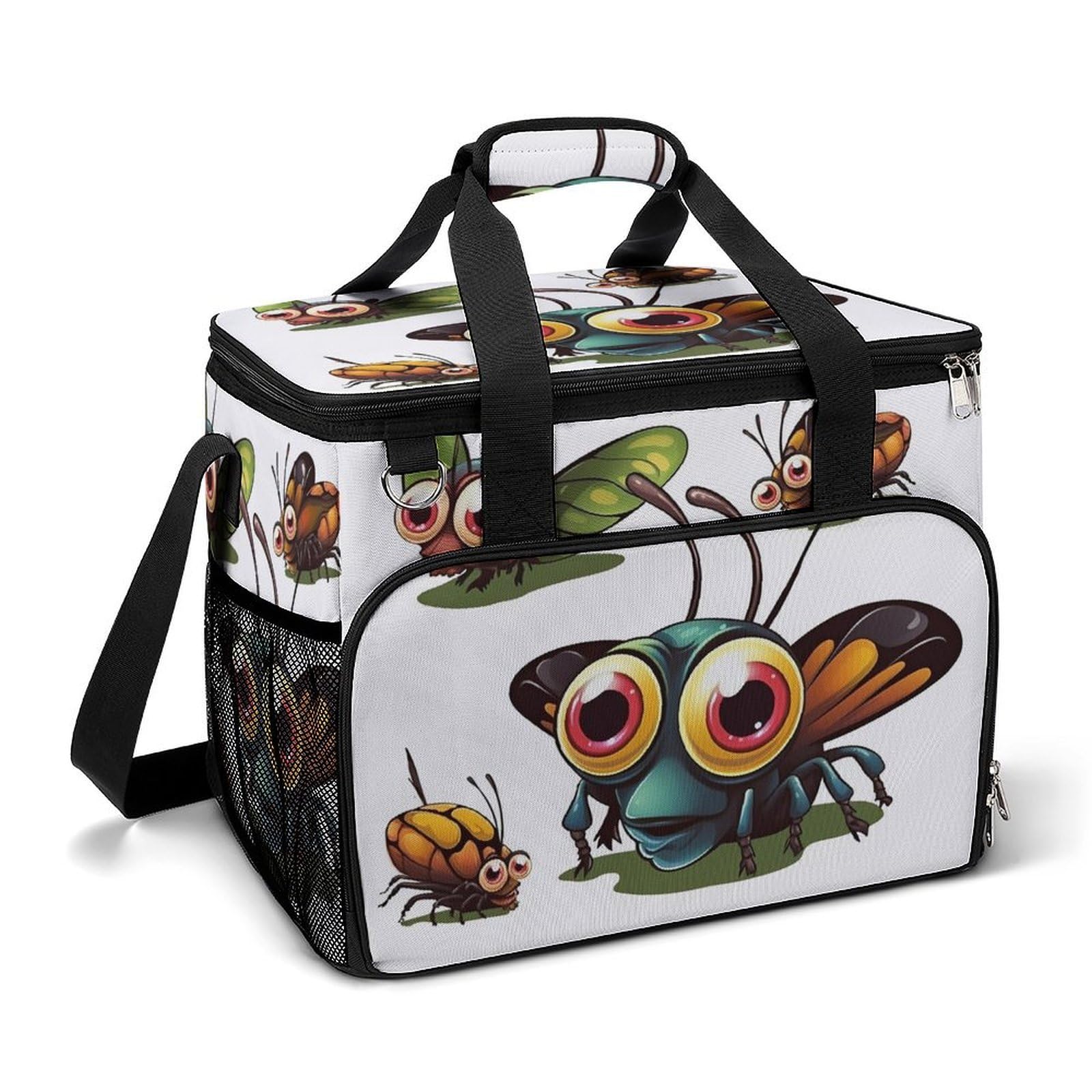 Borsa per il ghiaccio da campeggio con stampa di insetti in tessuto Oxford di grande capacità, borsa termica portatile esterna e borsa di raffreddamento, adatta per campeggio all'aperto e picnic
