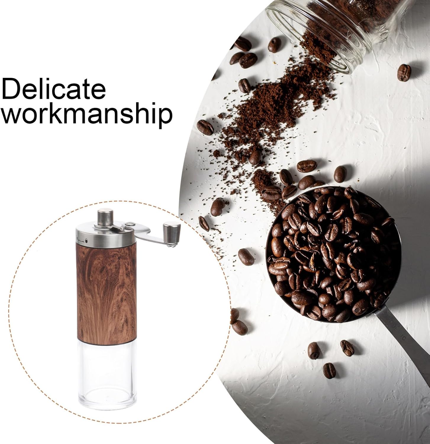 Hemobllo Manual Coffee Grinder Portable Bean Grinding Machine with Wooden Body and Folding Handle Hand Mill for Coffee Beans and Grains Home Use Travel Camping