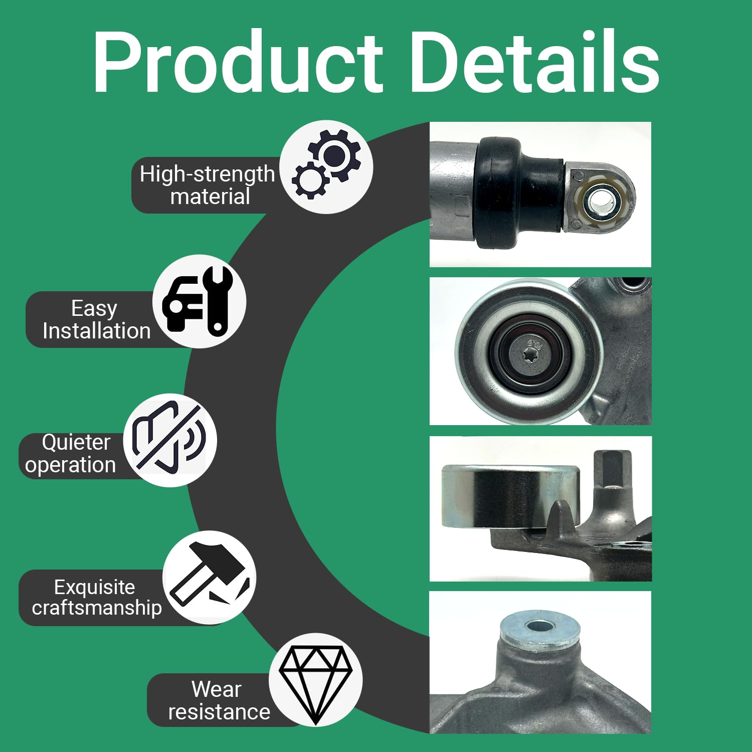 Engine Belt Tensioner with Serpentine Belt Compatible with 2007 2008 2009 2010 2011 Honda Civic 1.8L 1799CC l4 Gas SOHC Naturally Aspirated Replacement 39077,31170RWK005,31170RWK015