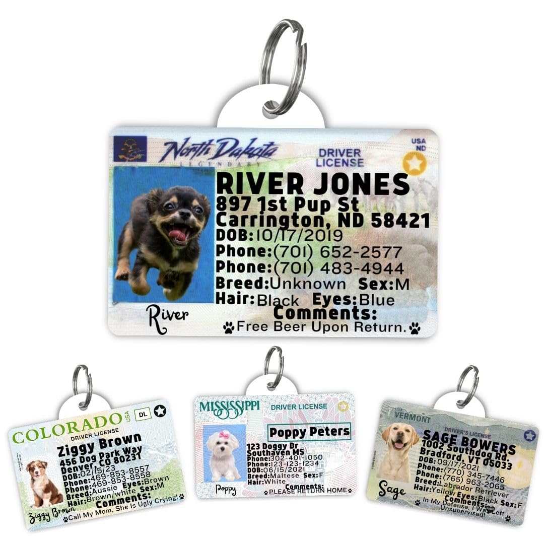 Personalized Driver’s License Tags for Pet - Custom Pets ID Tags - Dog ID Tag - Personalized Dog ID Tags - Cat ID Tags - Pet ID Tags for Cats - Personalized Pet ID Tags (NorthDakota, Tag)