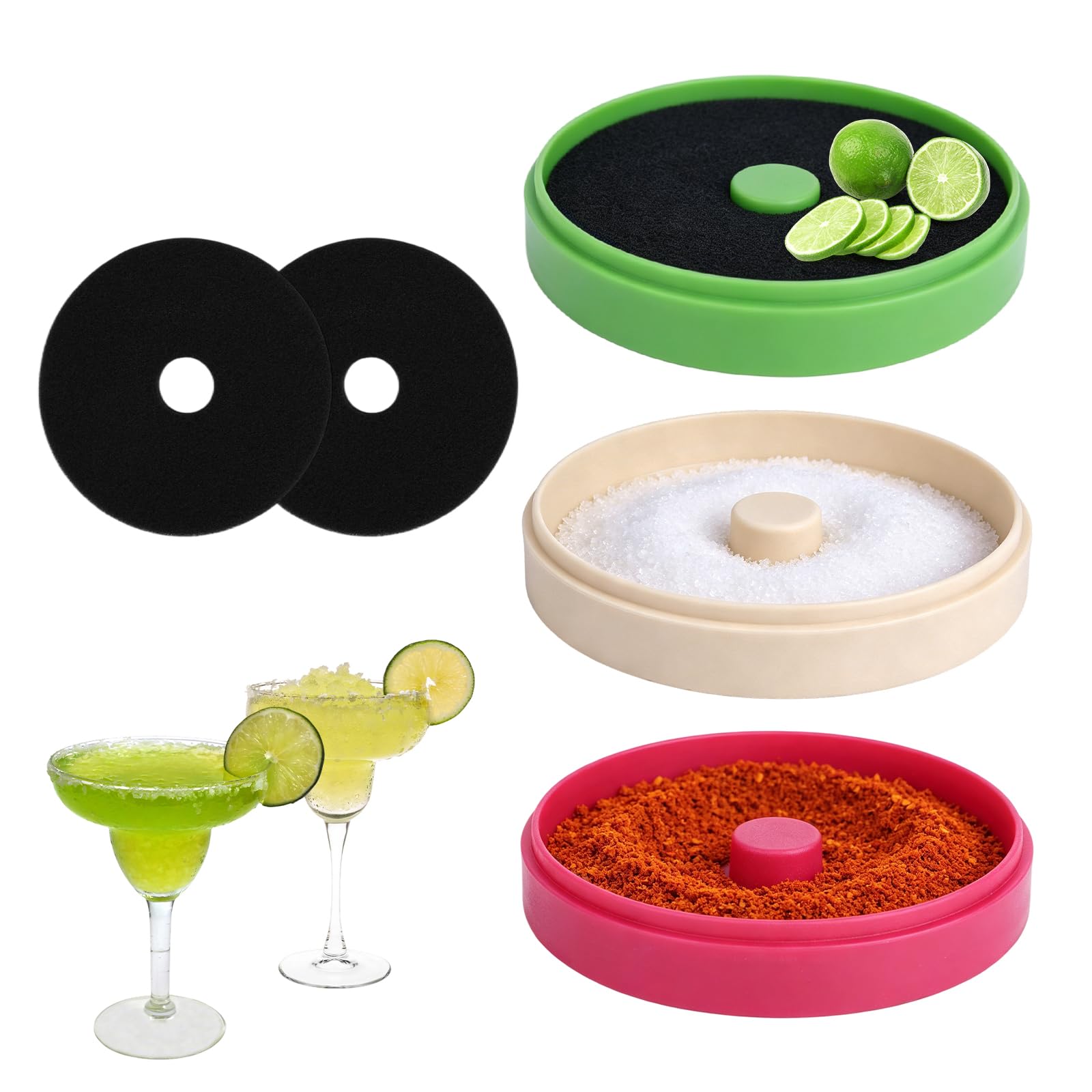 Gosknor 3pcs Margarita Salt Rimmer Set with 2 Sponge, 3-Tier Sugar Rimmer