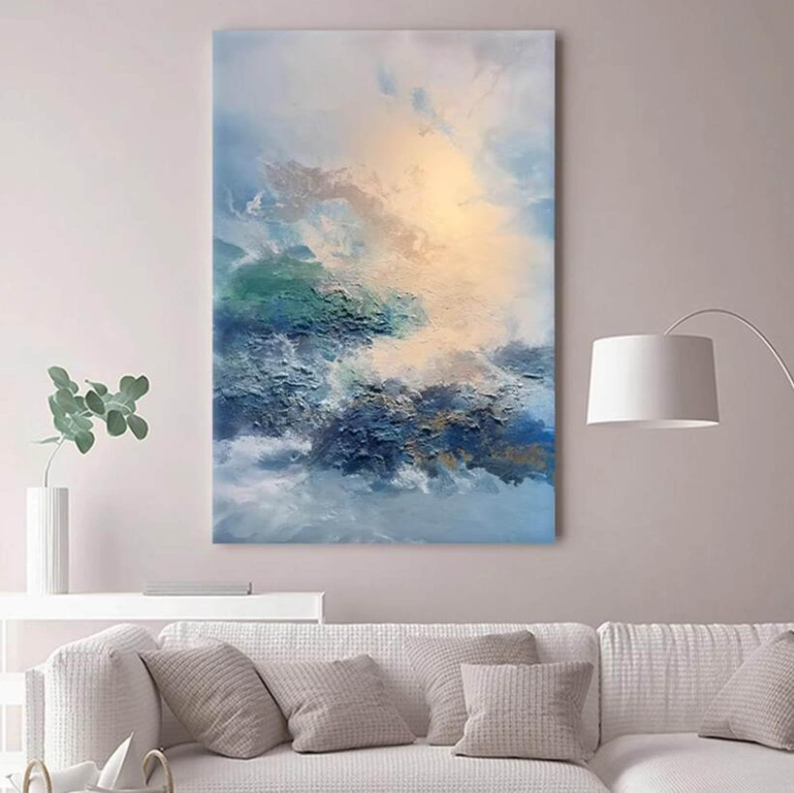 Toile peinture à l'huile ciel bleu abstrait moderne salon tableau fait main