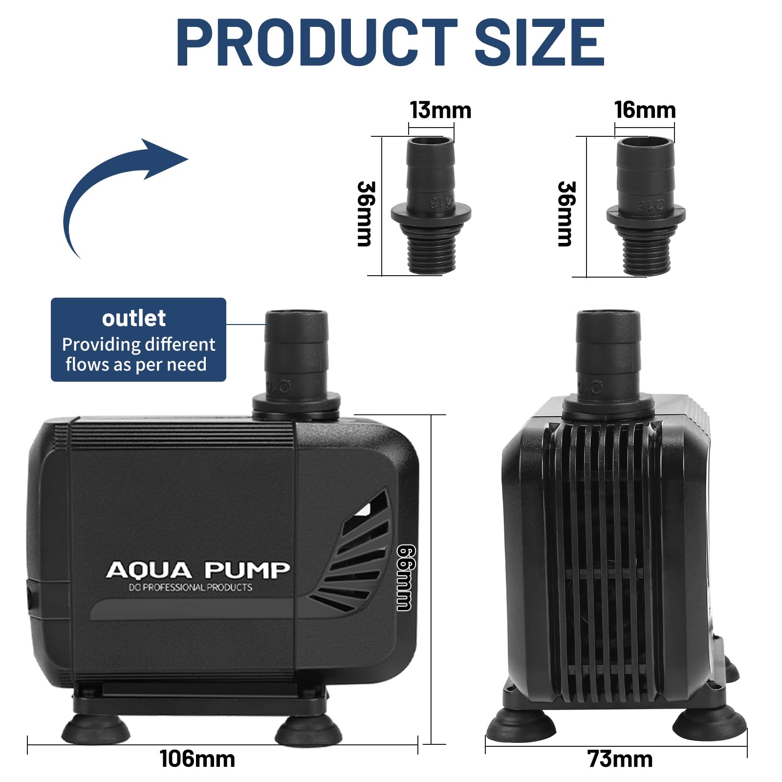 SWAWIS Pompa Acquario Pompa Laghetto 1500L/H 15W Mini Pompa Acqua Ultra-Quiet per Acquario Fontana con 2 Ugello 13mm/16mm