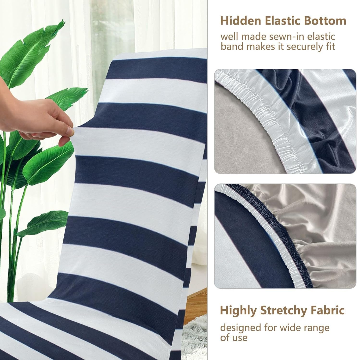 ALAZA Chair Covers for Dining Room, Navy Blue White Striped Stretch Chair Cover Sets Chair Protector Removable Washable for Ktichen Restaurant Hotel