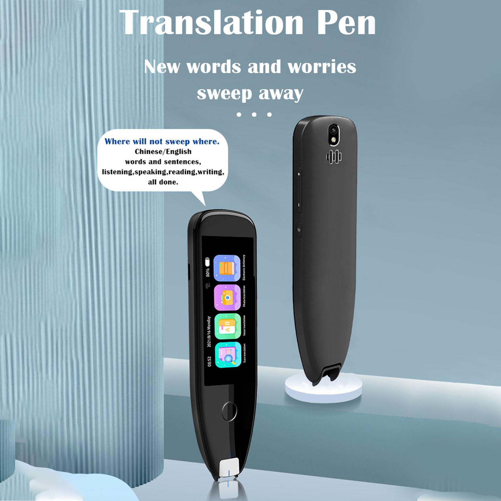Fockety Lápiz Traductor, Lápiz Lector de Escaneo de Texto a Voz, Dispositivo de Traducción Inteligente AI con Diccionario Incorporado y Pantalla de 3,5 Pulgadas para Viajes de Estudio y Negocios