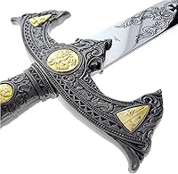 Vista 6 de Espada medieval cruzada de 45 pulgadas con placa de exhibición de pared. para decoración de pared, colección, cosplay