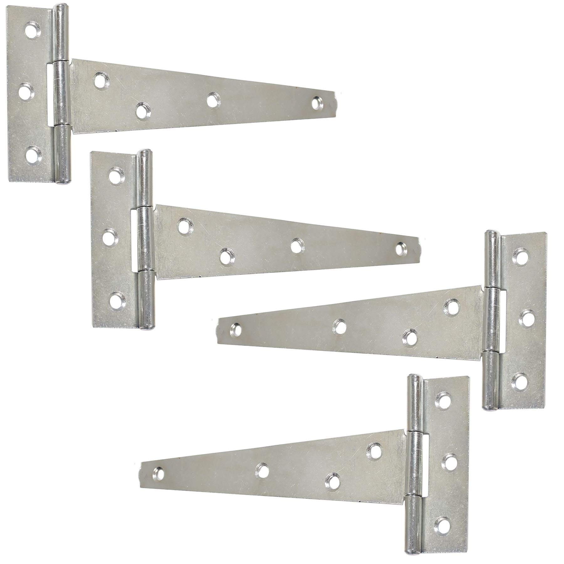 2X Pairs of Galvanised 250mm/10" T-Hinges - Zinc Gate/Trailer/Shed Tee Hinges