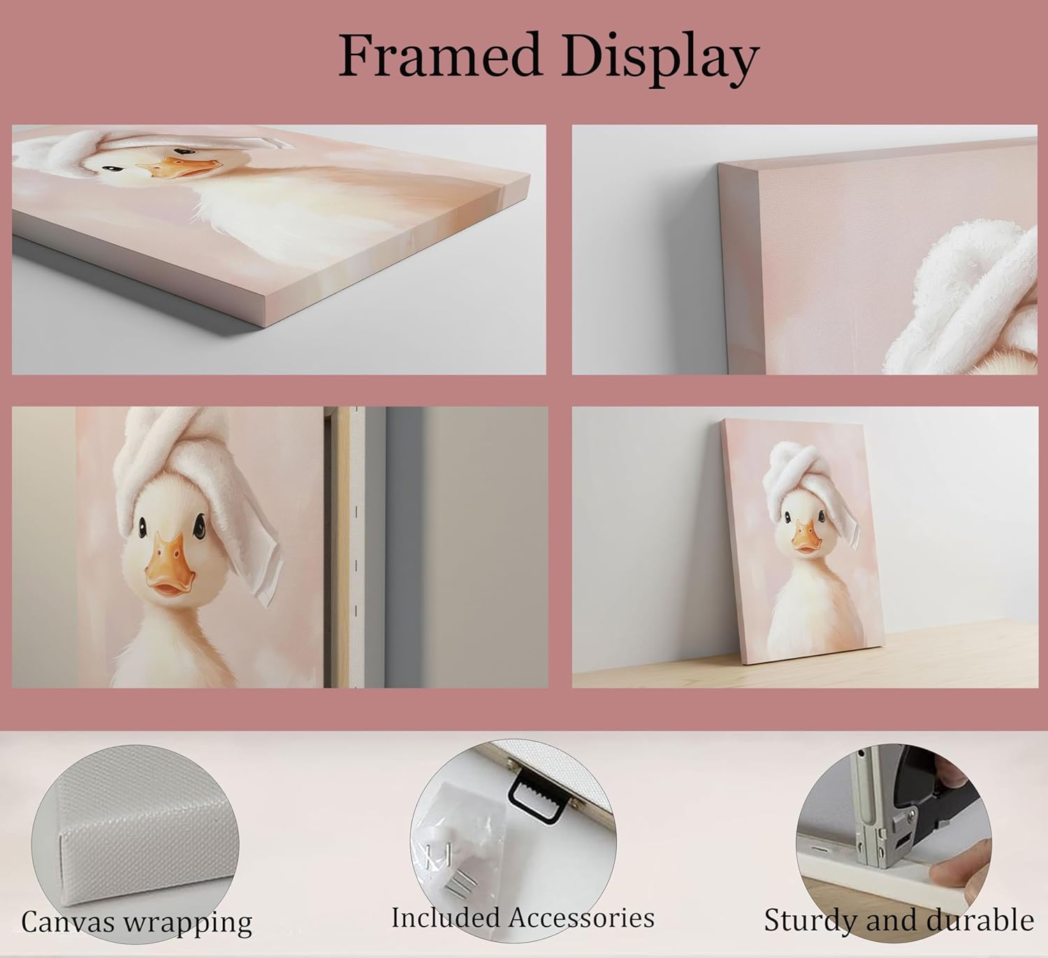 Funny Bathroom Canvas Wall Art Picture Cute Duck Goose Poster Print Whimsical Animal Artwork Painting Wall Decor for Kids Restroom Toilet Home Decoration 16x24in Framed