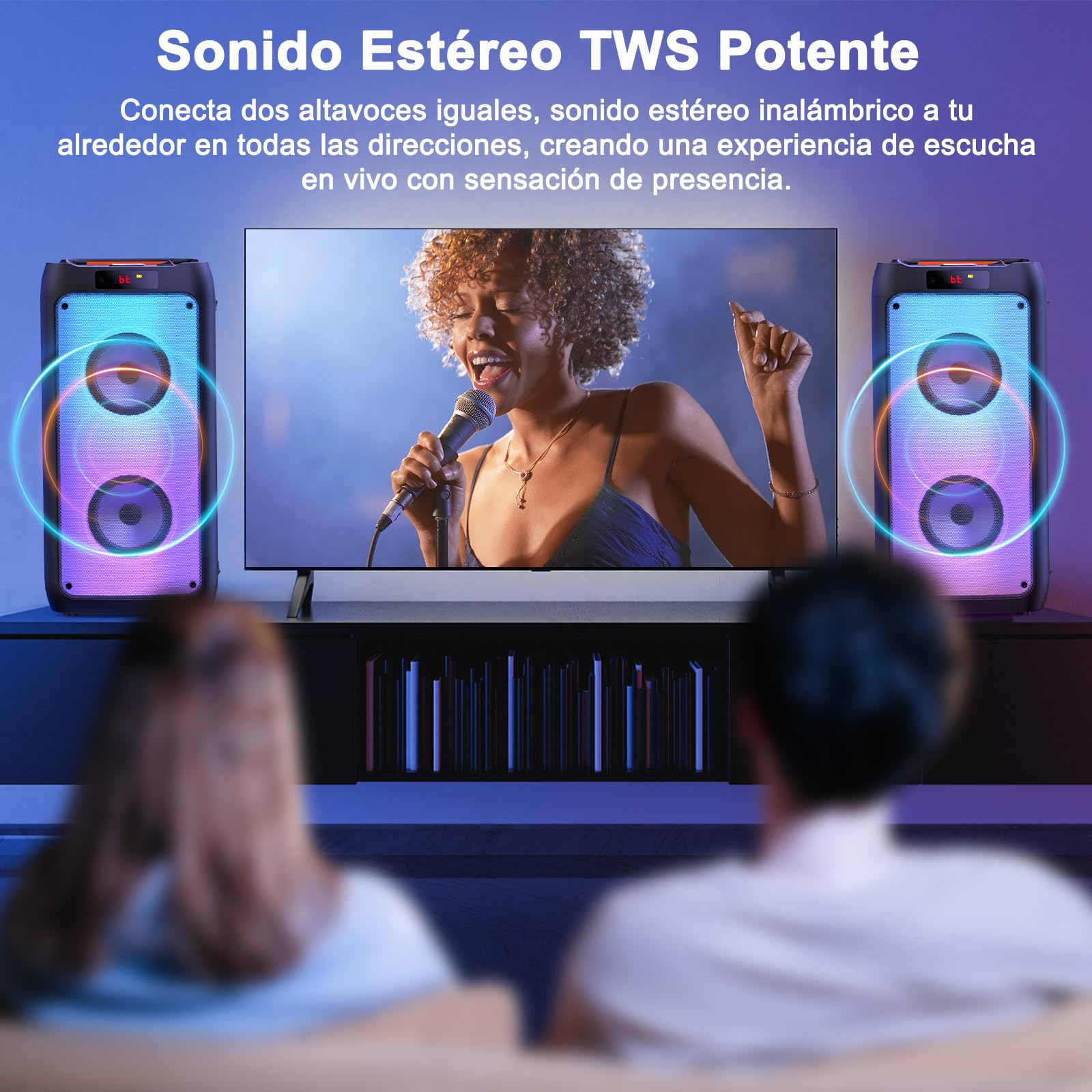 JYX Máquina de Karaoke, Sistema de Karaoke con 2 micrófonos, Altavoz Bluetooth portátil con luz RGB, Set de Karaoke, Sistema PA para Adultos, Fiestas, Compatible con TF/USB, AUX, FM, TWS