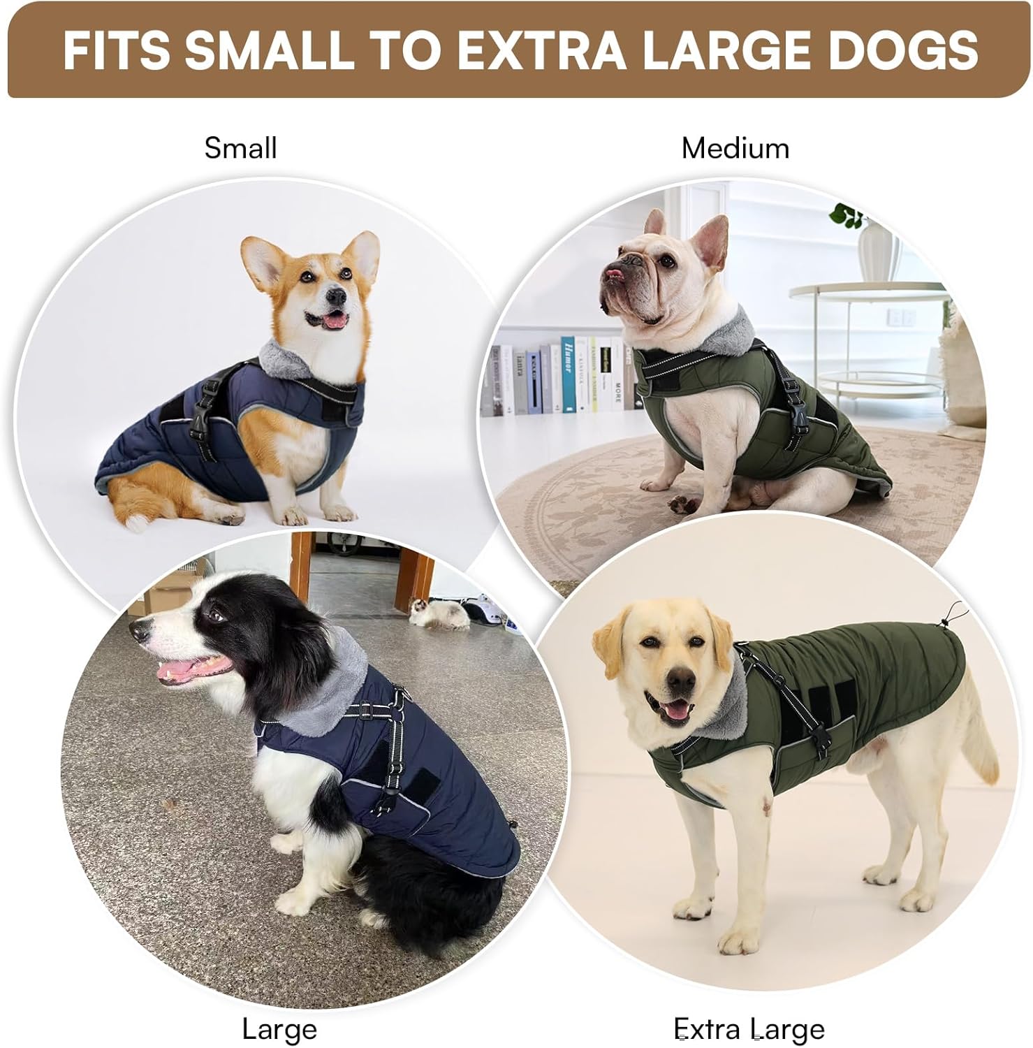 Queenmore Small Winter Dog Coat with Harness Built-in, Waterproof Winter Jackets for Small Dogs, Puppy Warm Puffer Jacket for Snow Weather - Fleece Reflective Easy On Hook & Loop Closure, Green S - Image 4