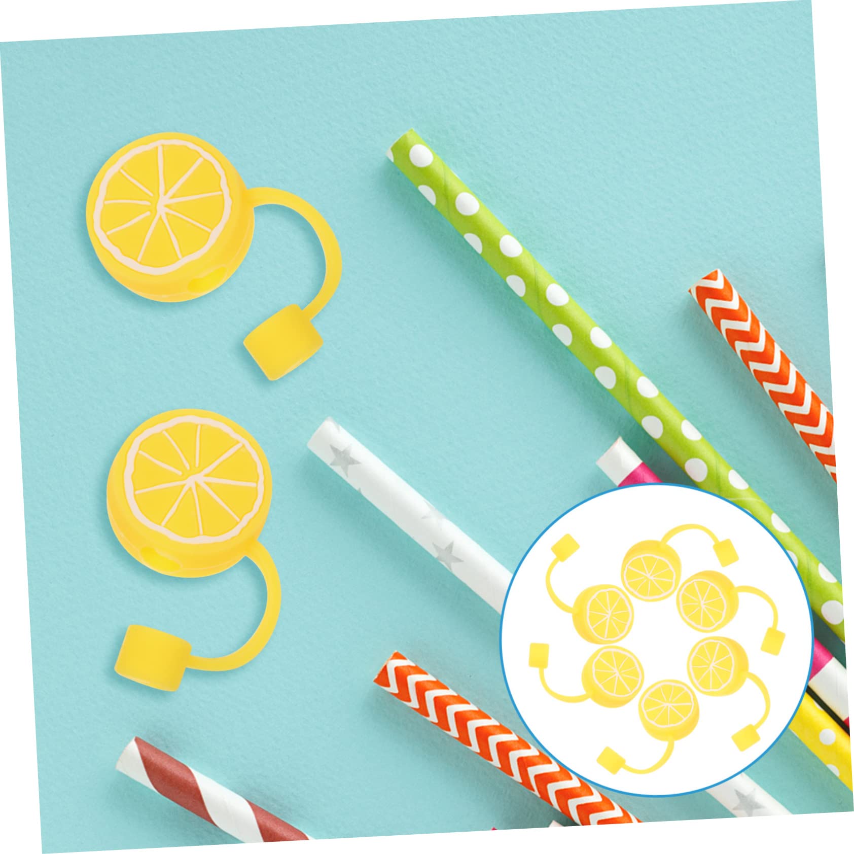 Cabilock 5 Sätze Zitronenstrohstecker Klare Strohhalme Wiederverwendbar Smoothie-strohhalme Kuschelig Cutermesserser Strohabdeckung Strohhalme Für Partys Aus Silikon Kieselgel 6 Stück * 5