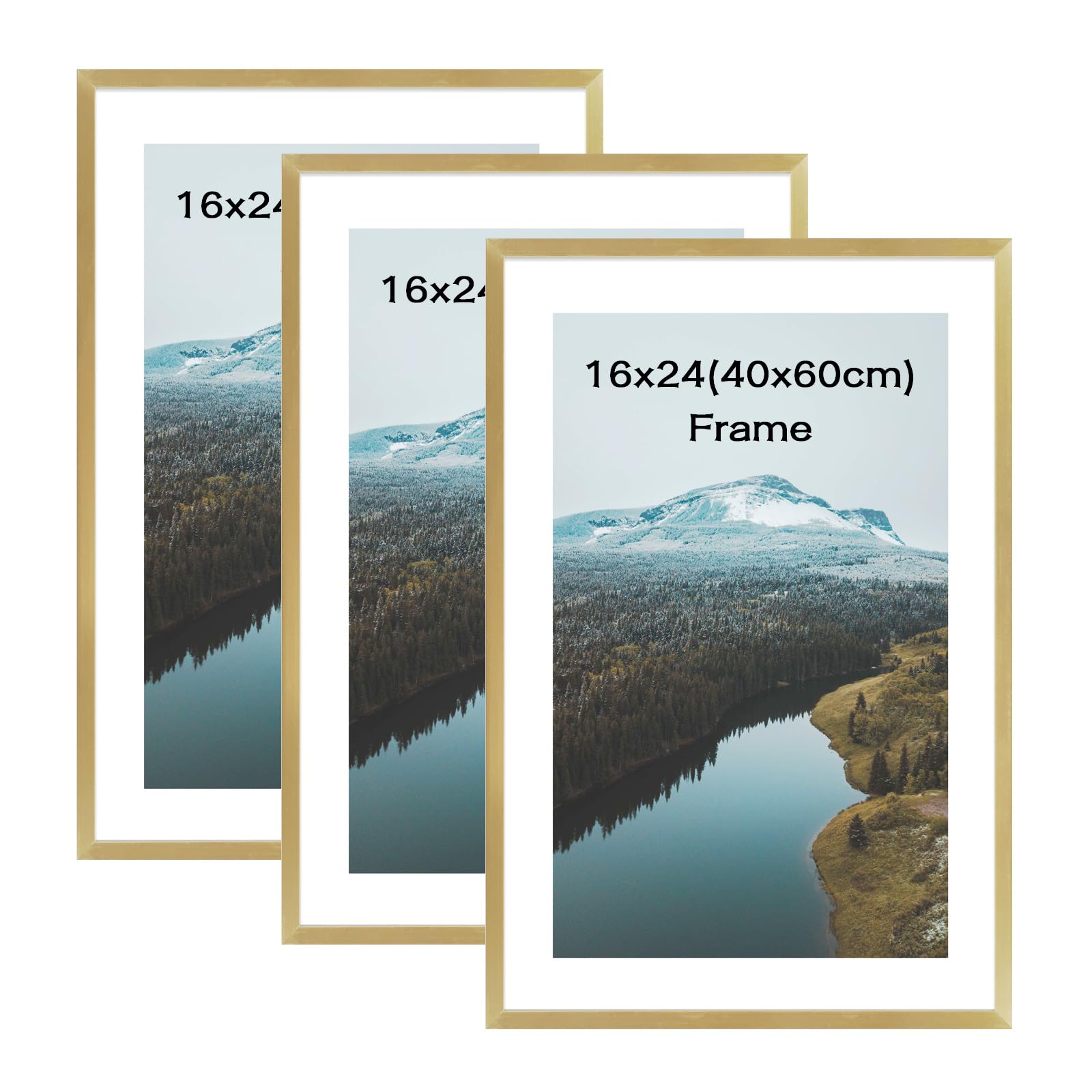 kollyseek Set of 3 40x60cm Picture Frame with Acrylic Glass 16x24in Photo Frame for Hanging and Display Modern Decorative Poster Frame for Desktop/Wall Mounting(Gold)