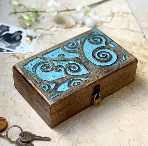 Miniatura 2 de Gran regalo de cumpleaños hecho a mano decorativo joyero de madera con tallado del árbol de la vida, cerradura y llave, organizador de joyas, caja