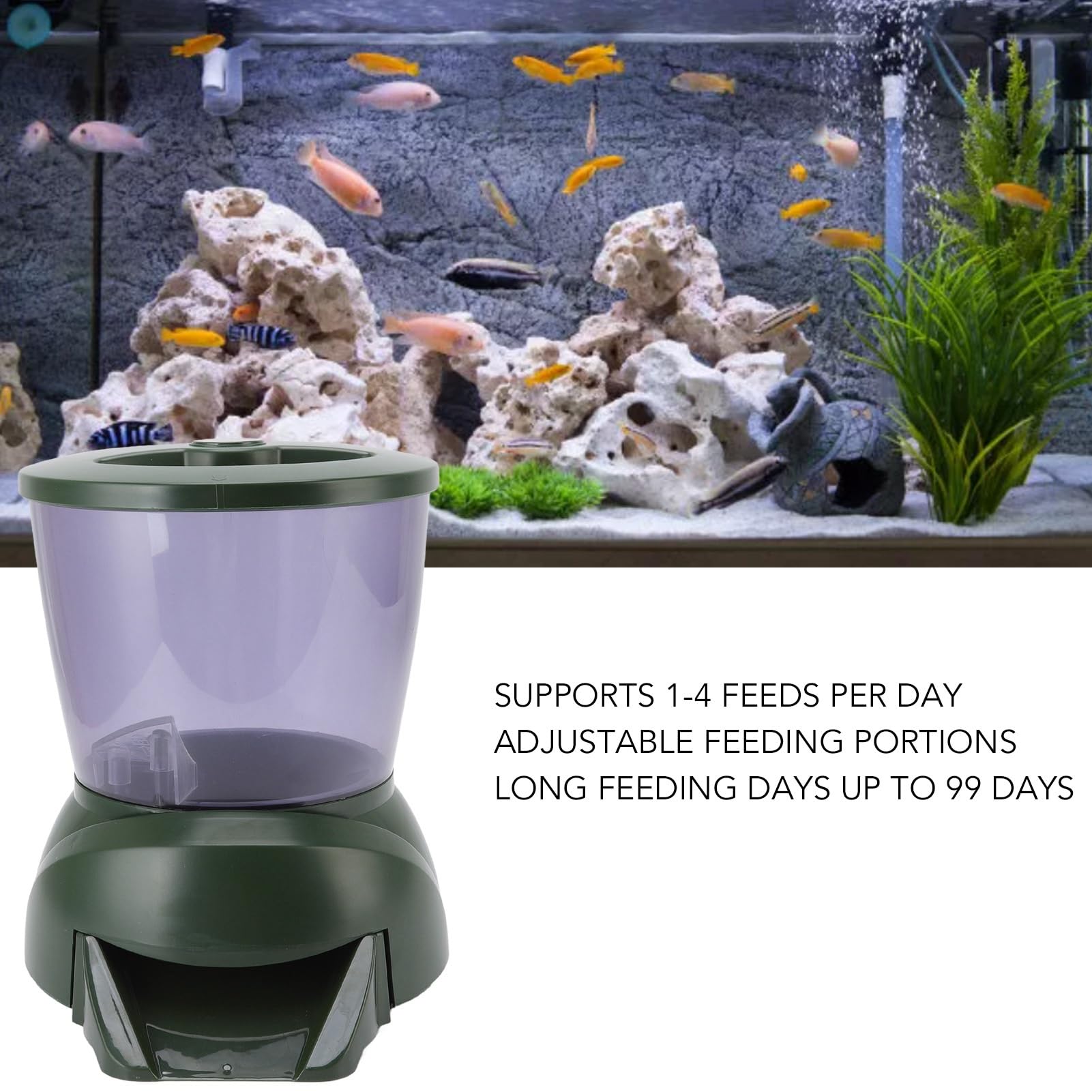 Mangime automatico per pesci, 4,25 l, display LCD, alimentazione a batteria, per laghetto, per acquario