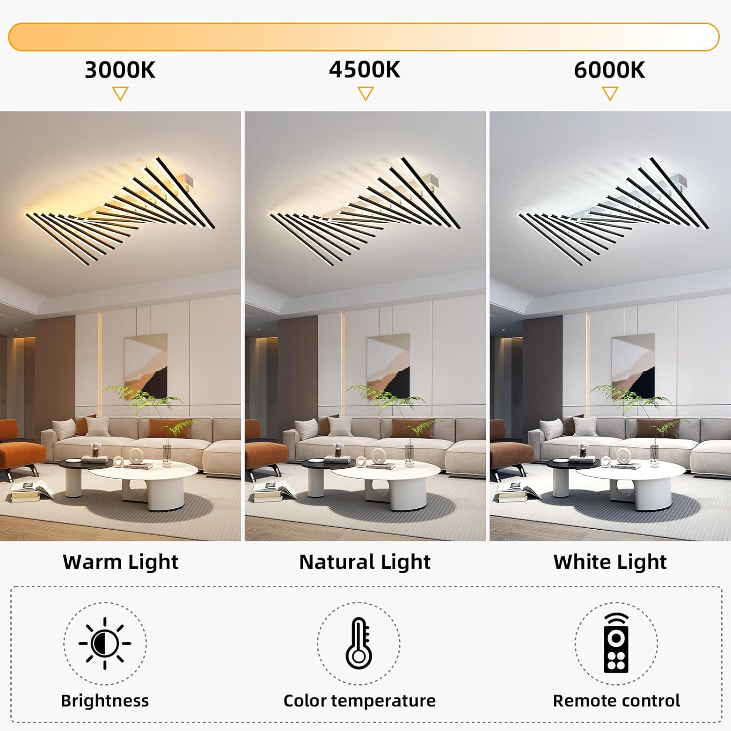 JAYMP 15 Lights Adjustable Linear Modern Ceiling Light 43.3 inch Dimmable LED Chandelier Semi Flush Mount Light Fixture for Dining Room Kitchen Island Living Room