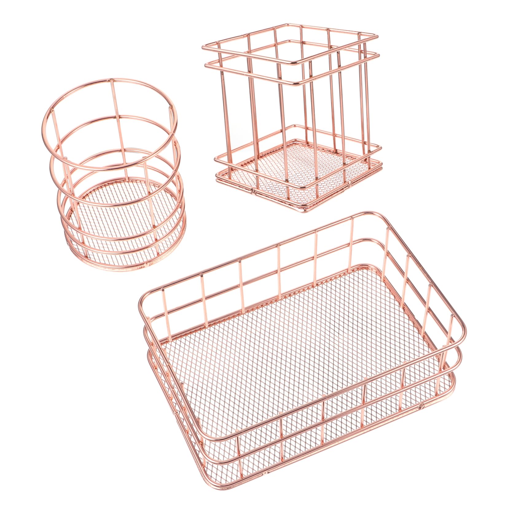 Organiseur multifonction en métal creux or rose pour trier le maquillage et les stylos