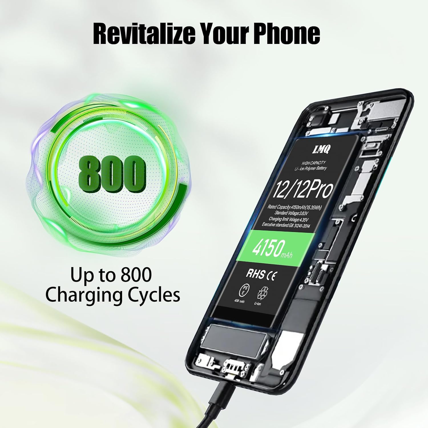 LMQ 4150mAh Super Capacity Battery Compatible iPhone12/12 Pro,0 Cycle Li-Polymer Replacement Battery for iPhone 12/12 Pro（A2172，A2402，A2403，A2404，A2172，A2402，A2403，A2404）with Repair Tool Kit+Adhesive