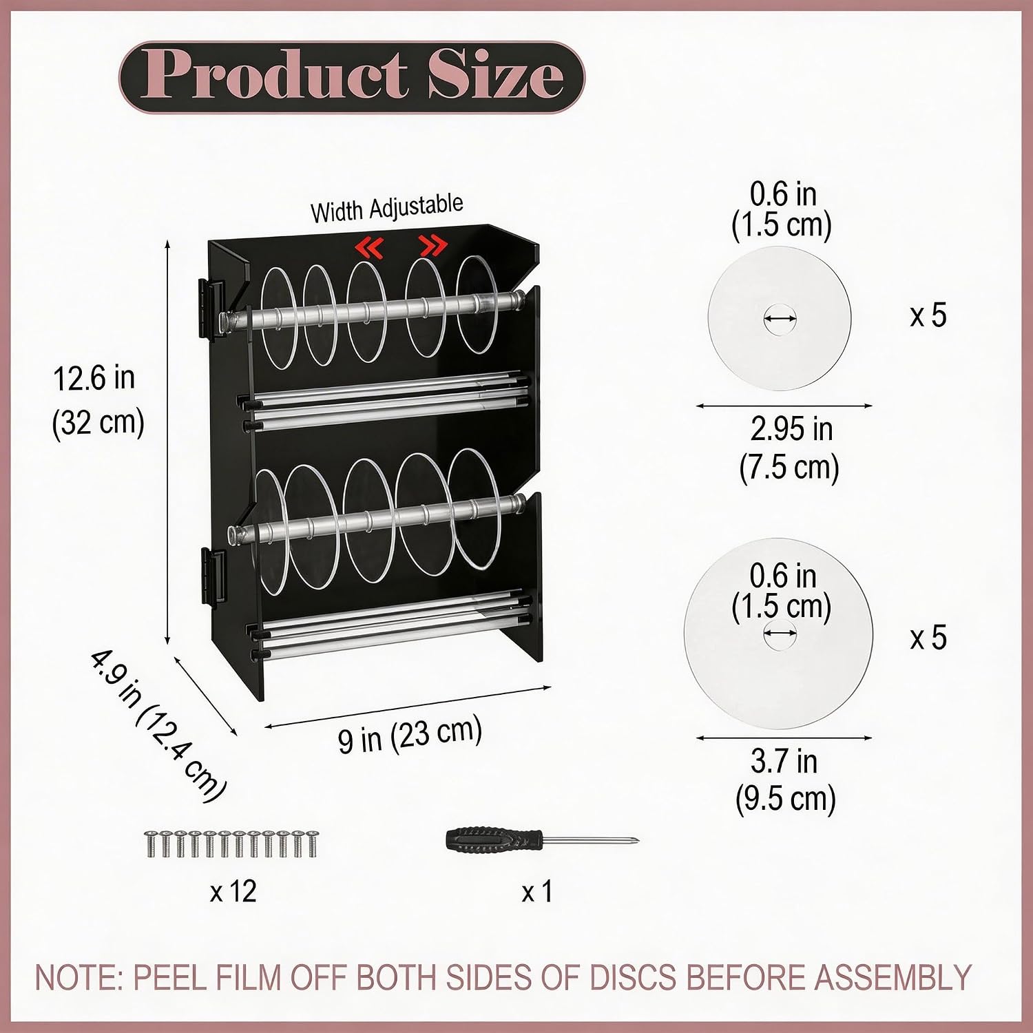Double-Layer Acrylic Sticker Roll Dispenser, Adjustable Label Organizer for 12 Sticker Rolls, Easy Assembly, Durable for Office, School & Home, Black