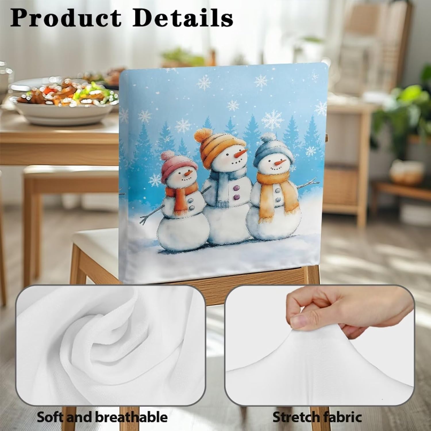 Talayituse Snowman Christmas Tree Print Chair Covers Easy to Clean Chair Back Covers Easy Install Dining Room Seat Cover Washable Chairs Slipcovers for Home Kitchen Christmas Decor, 6 Pack