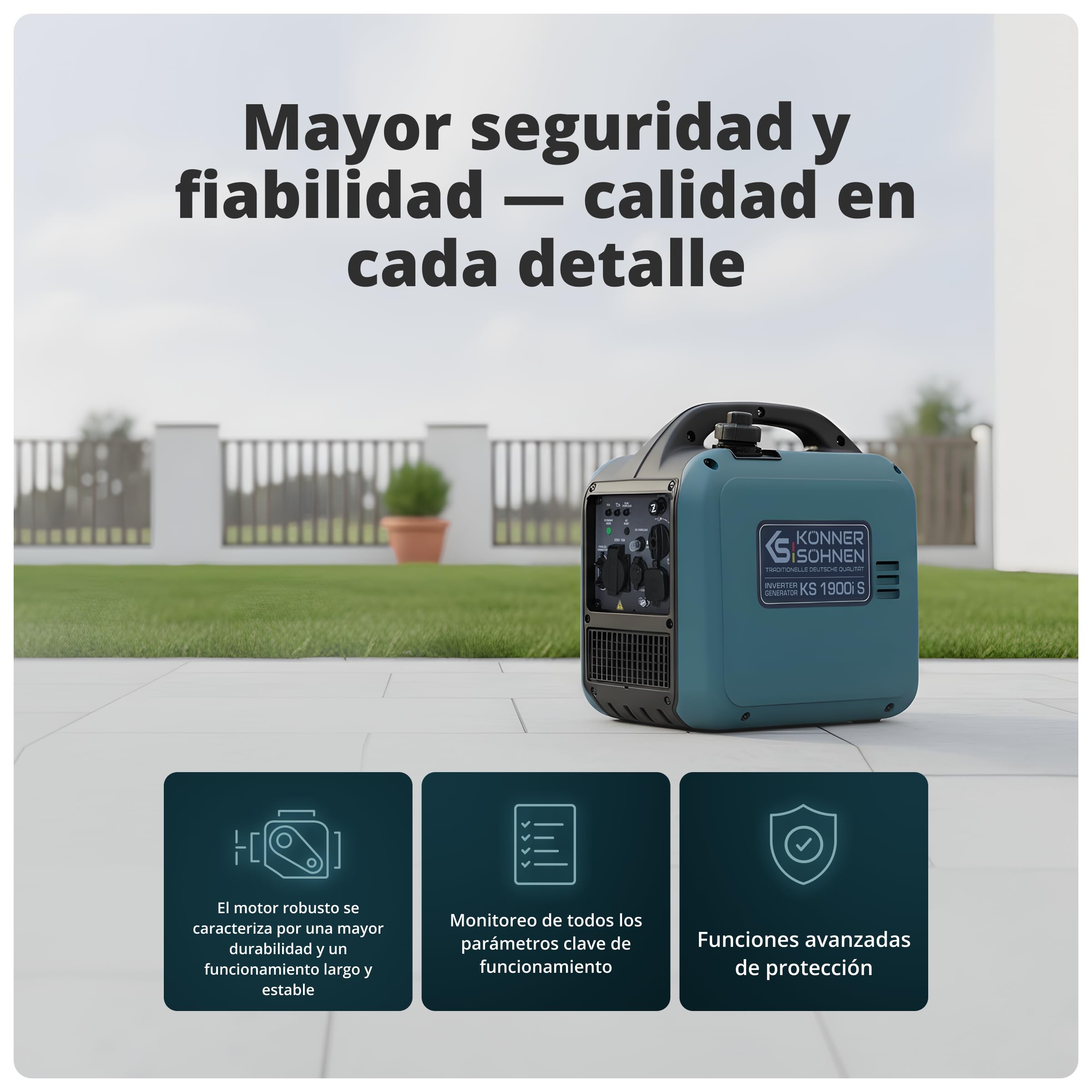 K&S Könner&Söhnen KS 1900i S - Generador de corriente (2,0 kW, inversor con carcasa insonorizada, generador de emergencia, gasolina con bobinado de cobre, 2 salidas USB)