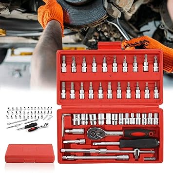 Arcanine 46 in 1 Fixed Square, Hex Screwdriver and Socket Set Multi Purpose Combination Tool Case Precision Kit/Set (Red)