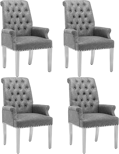 Miniatura 17 de LOULENS Lujosas sillas de comedor de terciopelo, sillas de comedor modernas tapizadas con capitoné, sillas de comedor con reposabrazos y patas de