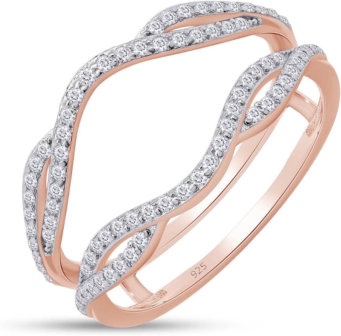 SAVEARTH DIAMONDS 2/5 cttw Round Cut Moissanite & Lab Grown Diamond Double Infinity Wedding Ring Guard Enhancer For Women In 14K Gold Over Sterling Silver (0.40Cttw)