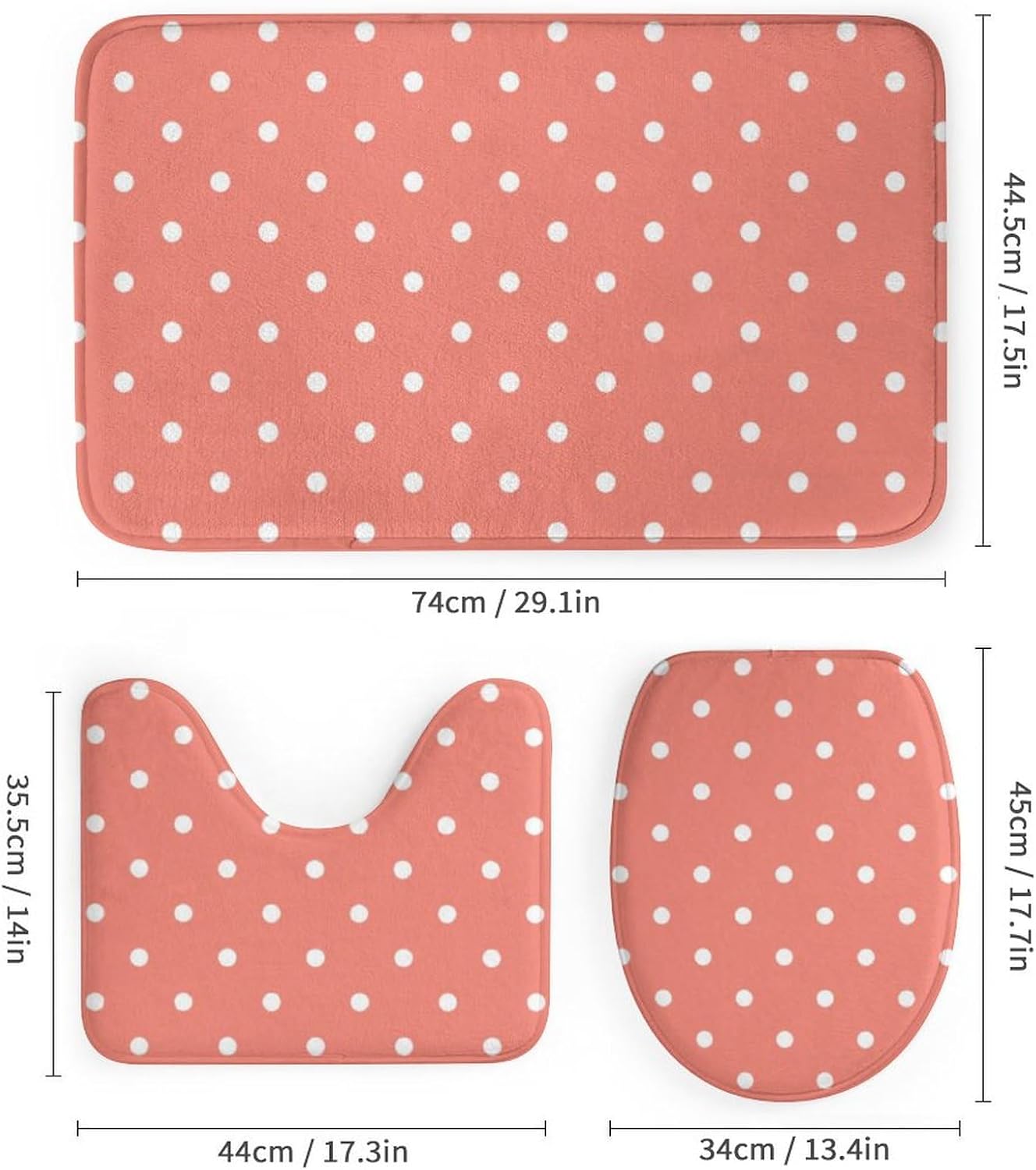 4 Pieces Shower Curtain Sets, Polka Dot Coral White Bathroom Sets with Shower Curtain & Rugs, Bathroom Decor Rug Toilet Lid Cover & Non-Slip U Shape Mat