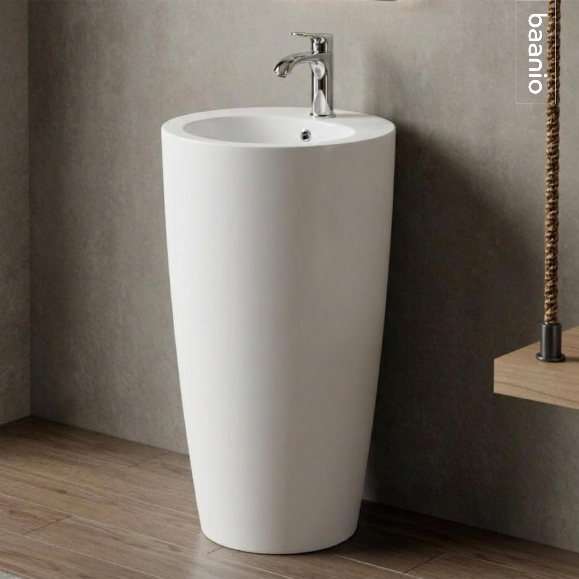 Ola - Lavabo Pedestal Redondo 50 cm - Cerámica Blanco Brillo - 1 Pieza sin Juntas - Herrajes Incluidos