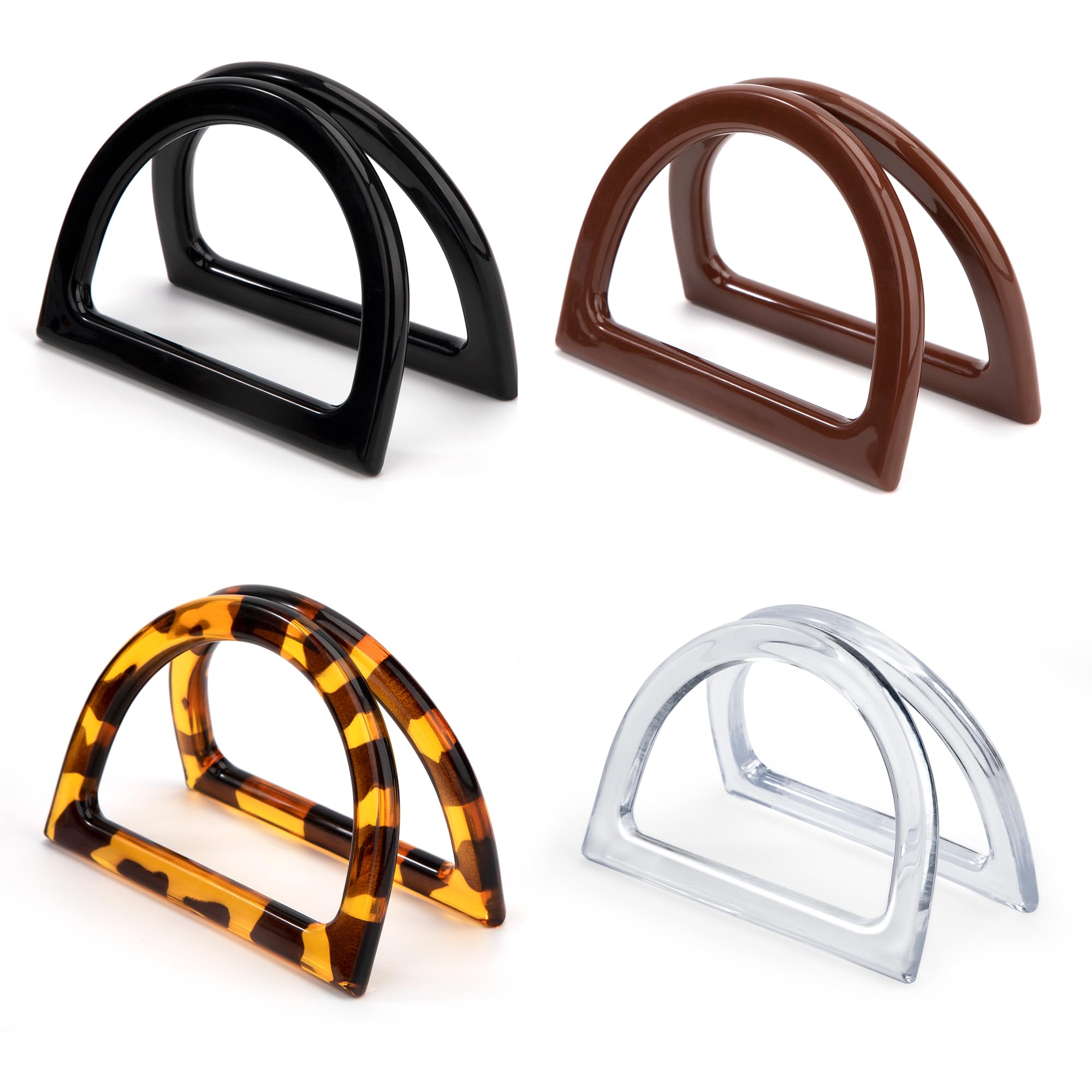 Poignées Pour Sac à Main DIY - Lot De 8 Anses En Plastique (rondes Et En D), Couleurs Noir Et Ambre
