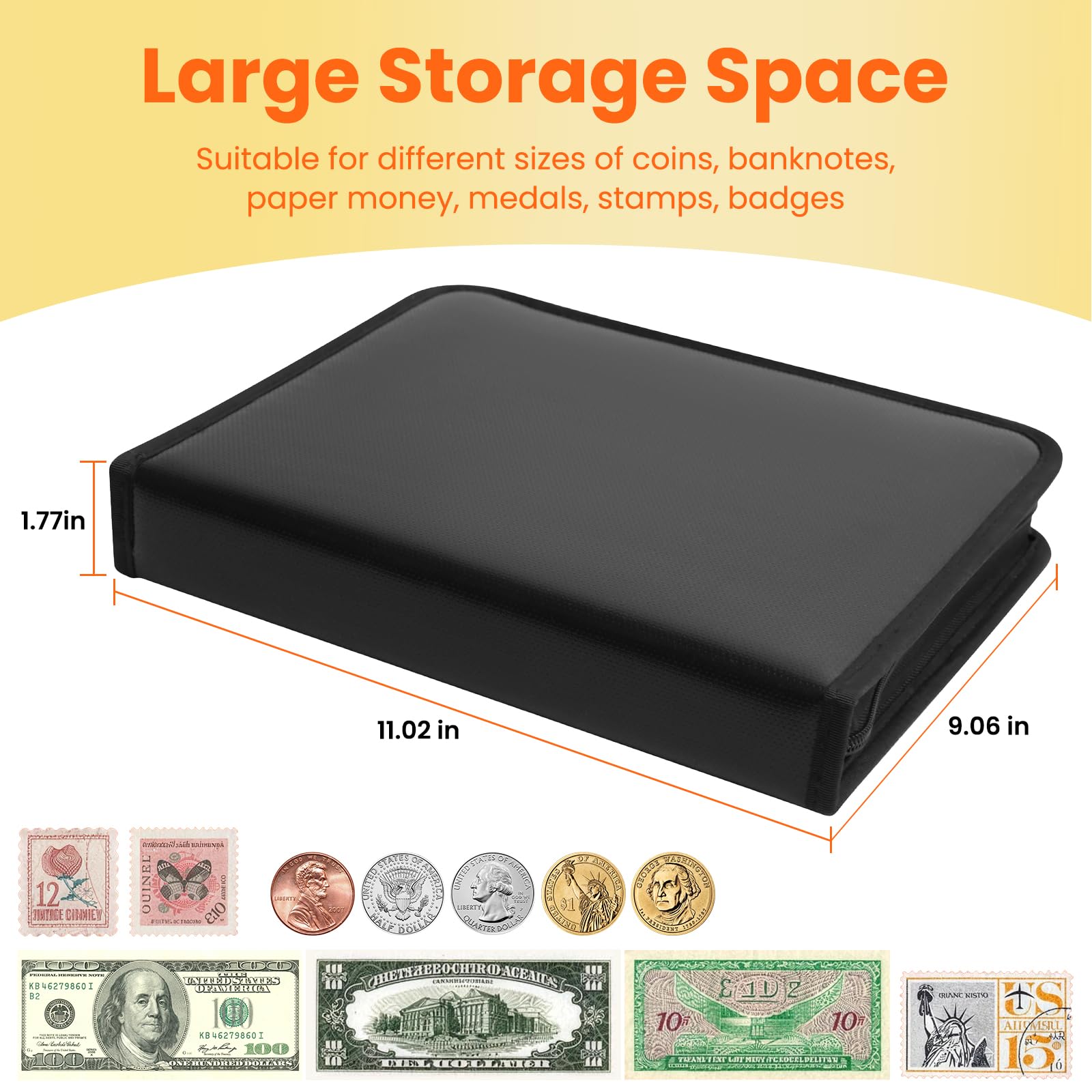 Soporte para colección de libros de monedas para coleccionistas – Álbum de colección de monedas ignífugo con 520 bolsillos y 36 fundas para almacenamiento de dinero para suministros de