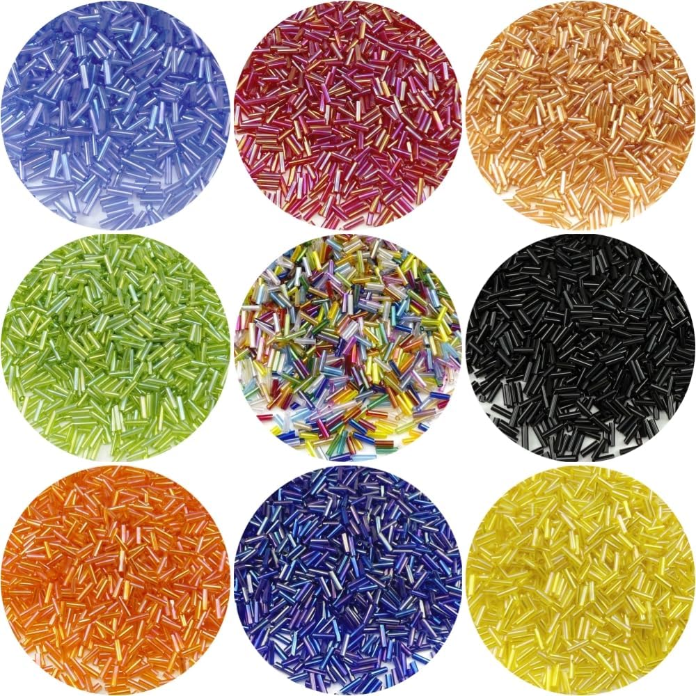 90g Bugle Beads 2x7mm Mini Long Tube Seed Bead Glass Craft Beads AB Color Loose Spacer Beads for Earring Bracelets Necklace Waist Beads Jewelry Making(Black) - Image 5