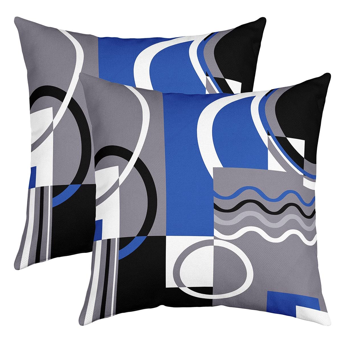 Loussiesd Geometric Square Cushion Covers Set of 2 Set Blue Grey Black Reversible Throw Pillow Covers for Kids Decor Stripe Line Pillow Covers Home Decor Modern Striped Art 24x24 Inch โ image 1