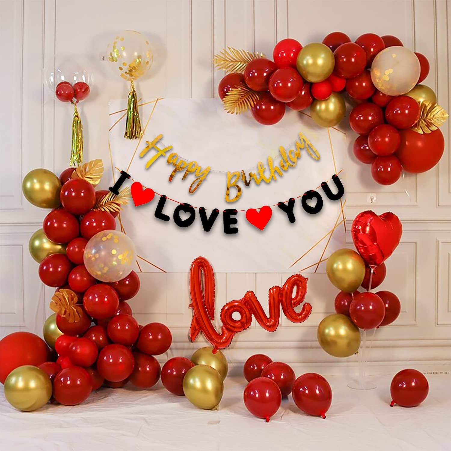 Party Propz 45 Pcs Love You Birthday Combo - 45pcs Heart Shaped Foil Balloons & Arch Tape Decorations for Unisex-Adults Birthday Celebrants