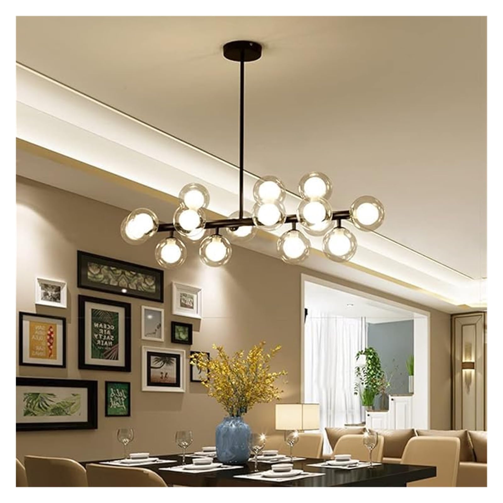 Lampa sufitowa wisząca Złota Duże lampy wiszące 16-punktowa kula ziemska Molekularna lampa wisząca sufitowa Nowoczesny Do salonu Jadalnia Dom wiejski (przezroczysty
