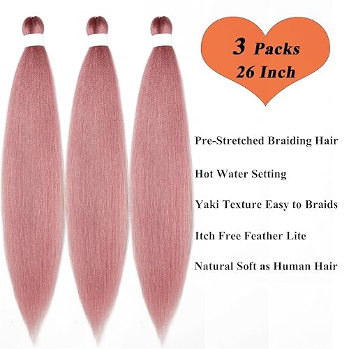 Miniatura 3 de Kanekalo - Cabello trenzado preestirado, color oro rosa, extensiones de cabello preestirado para trenzar caja, trenzas de ganchillo, sin nudos,