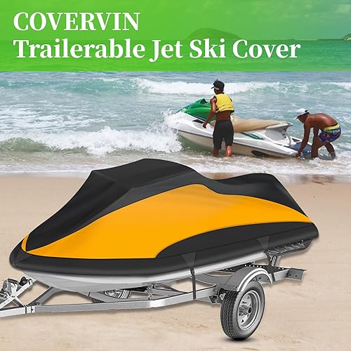 Miniatura 7 de COVERVIN Funda para moto acuática remolcable, tela impermeable 300D resistente con tiras reflectantes, rejillas de ventilación, se adapta a Seadoo,