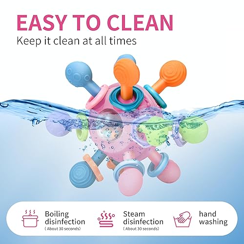 Miniatura 7 de Juguetes de dentición Montessori para bebés de 0 a 6 a 12 meses, mordedores, juguetes sensoriales para bebés de 0, 3, 6, 9, 12 y 18 meses, juguetes