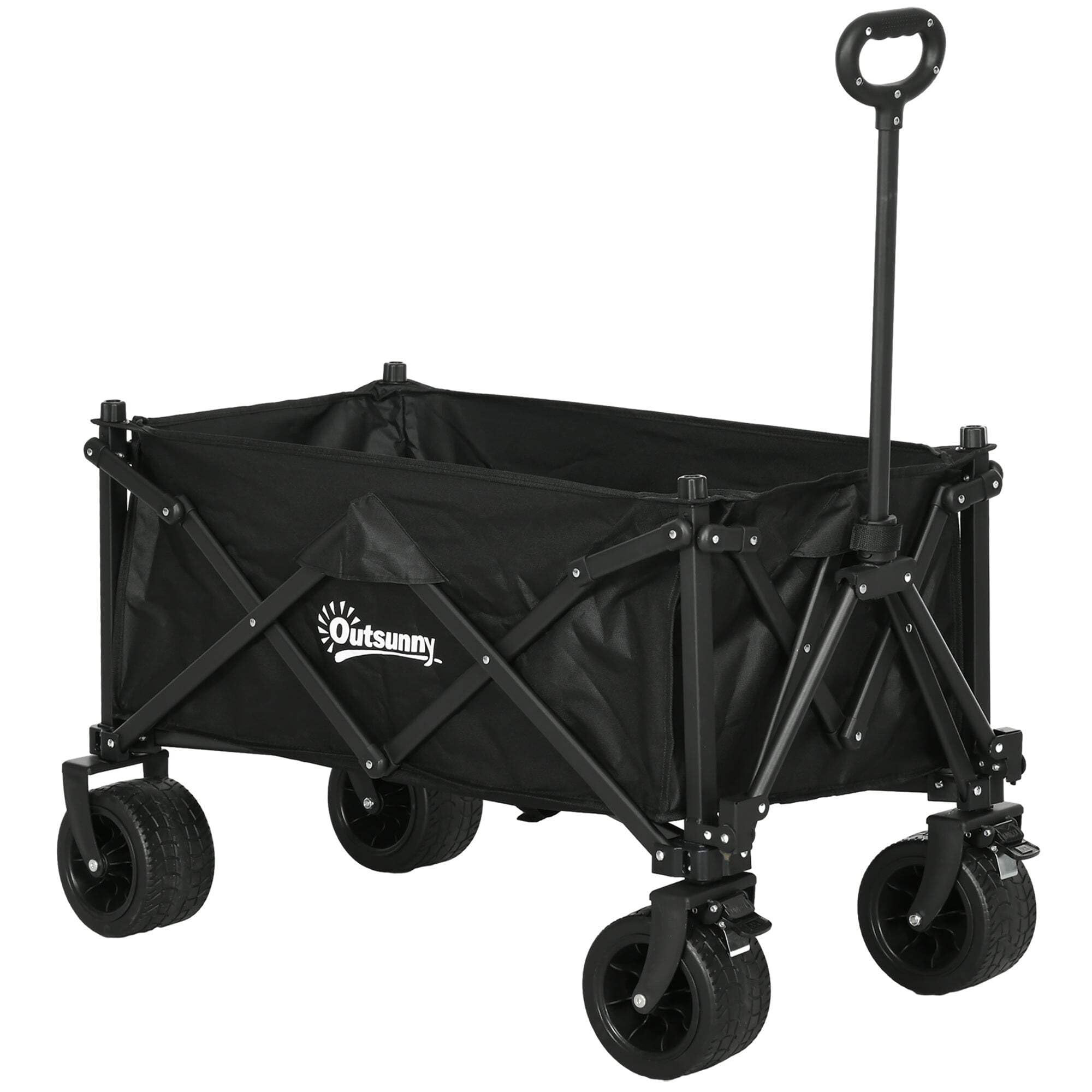 Outsunny Outdoor Utility Wagon - Foldable Garden Cart - Black